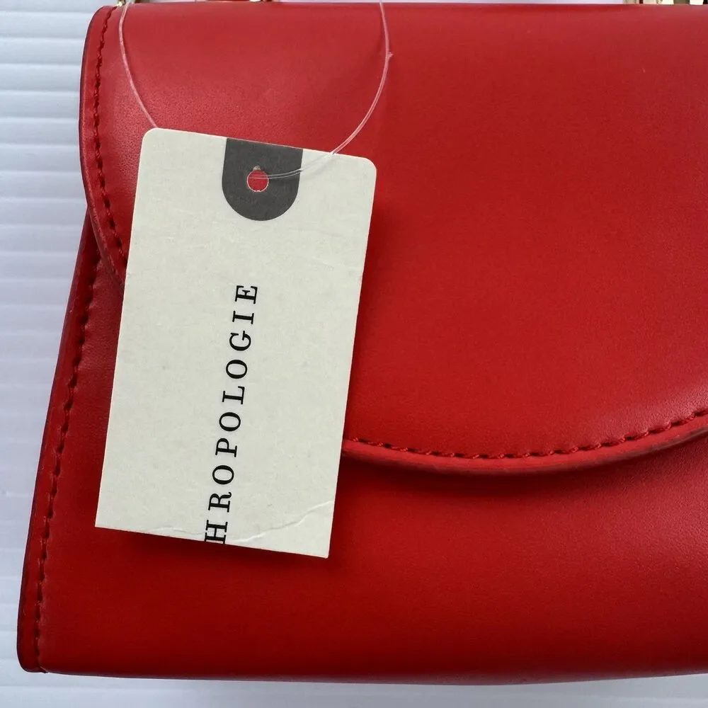 Anthropologie Mini Handbag Red Knot Handle Gold Chain Crossbody Purse NWT